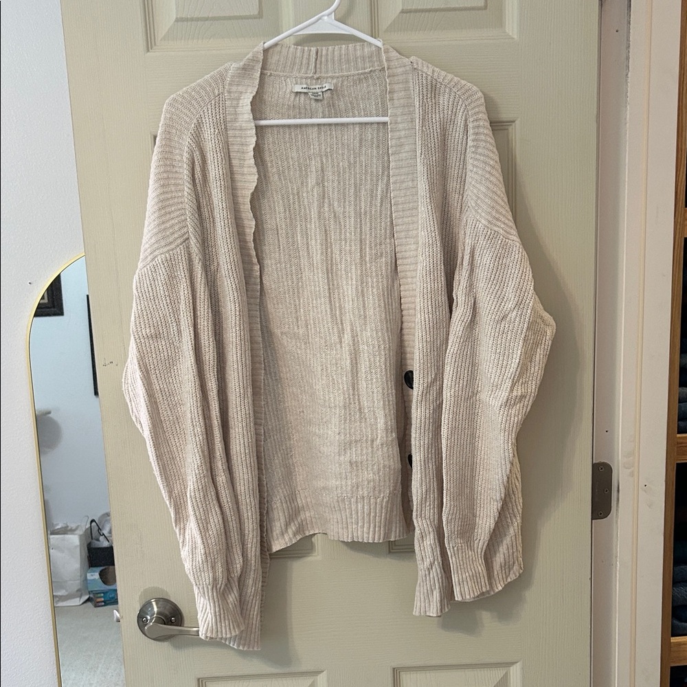 American Eagle Outfitters Beige Ribbed Cardigan